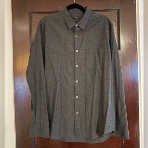 NEW W/ Tags Theory Men's Dark Grey Melange Lightweight Flannel Button Down Shirt